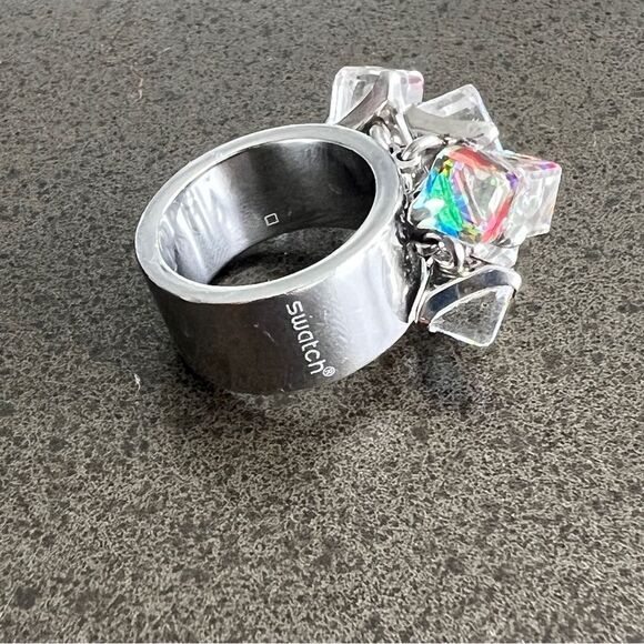 Swatch Love Explosion Silver-Tone Crystal Cube Cluster Ring Size 7 - Picture 3 of 5